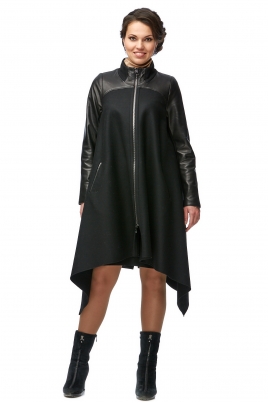 Черное женское кожаное пальто из натуральной кожи