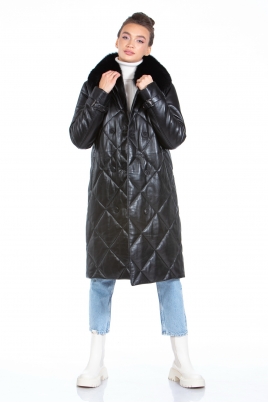 Зимнее женское кожаное пальто из натуральной кожи с воротником, отделка песец